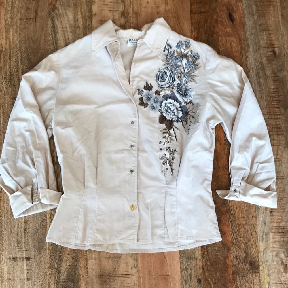 Vintage Beige Blouse with gem buttons!!